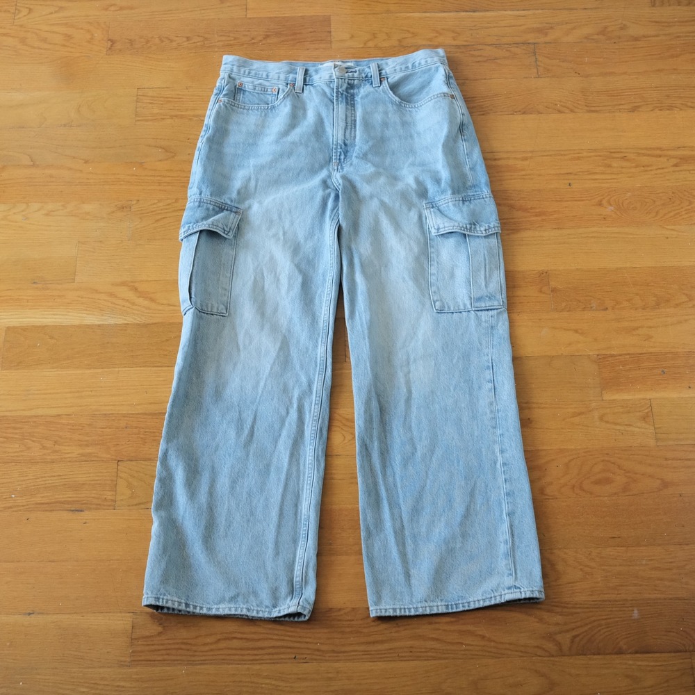 Denim Forum Cargo Jeans Womens Light Wash Wide Leg The Farrah Hi-Rise 31 Utility